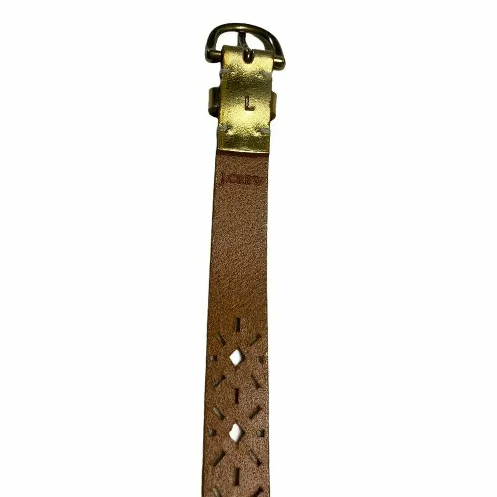 J.Crew Gold Perforated Leather Belt Size Large Boho Geometric Chic